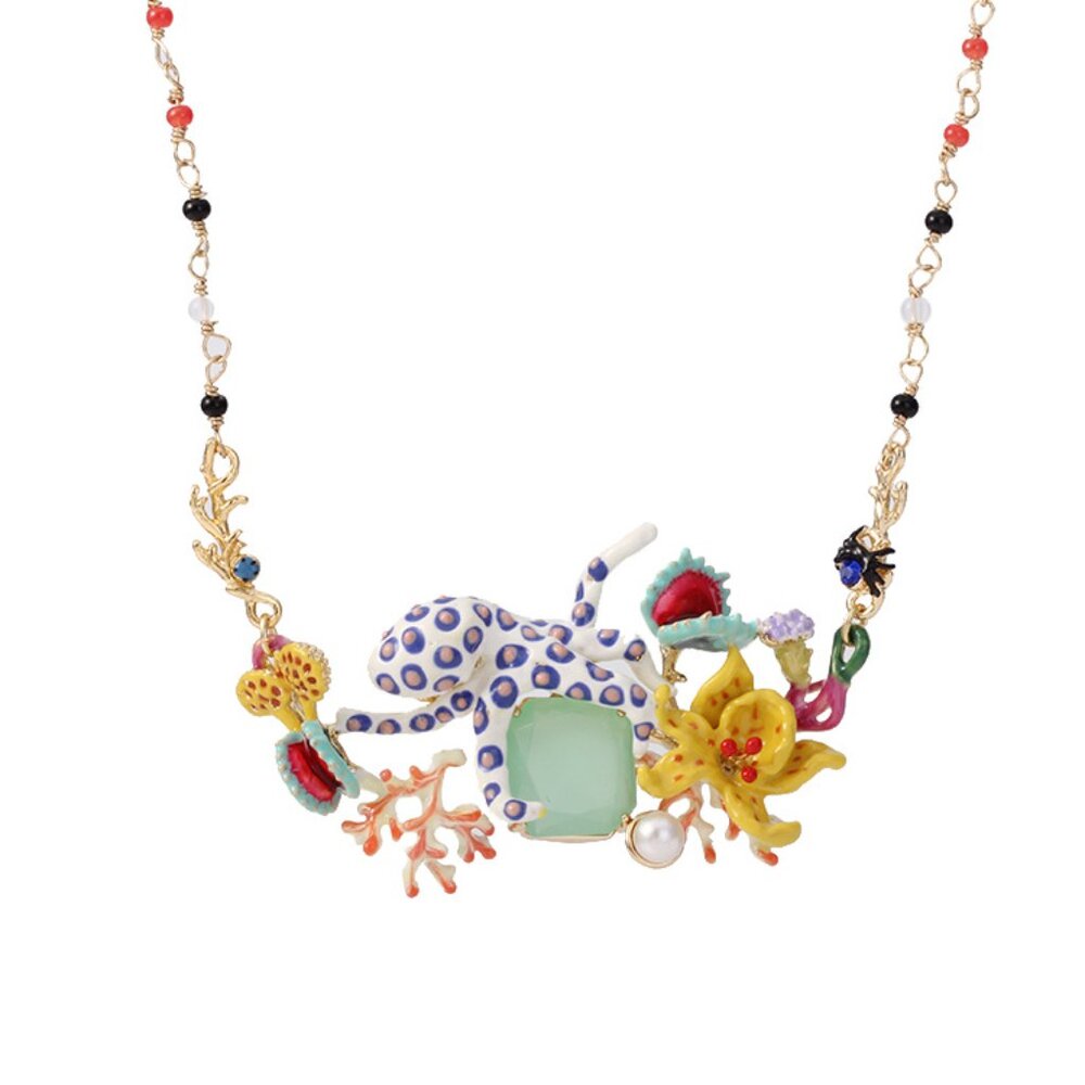 Les Nereides Exoplanet Octopus Stone Couture Necklace